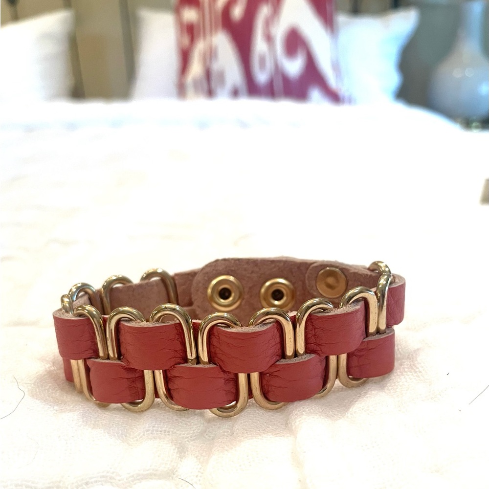 Handmade leather and gold cuff bracelet NWOT